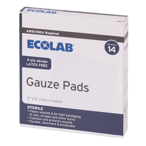Ecolab® Gauze Pads, Sterile, 3 in. x 3 in. 10 Per Box, 50225-01-17 Reorder No. 14